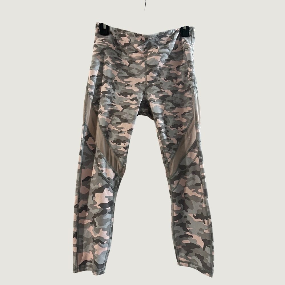 Fabletics Powerhold Pink Grey Camo Mesh Panel Leggings Athleisure Medium